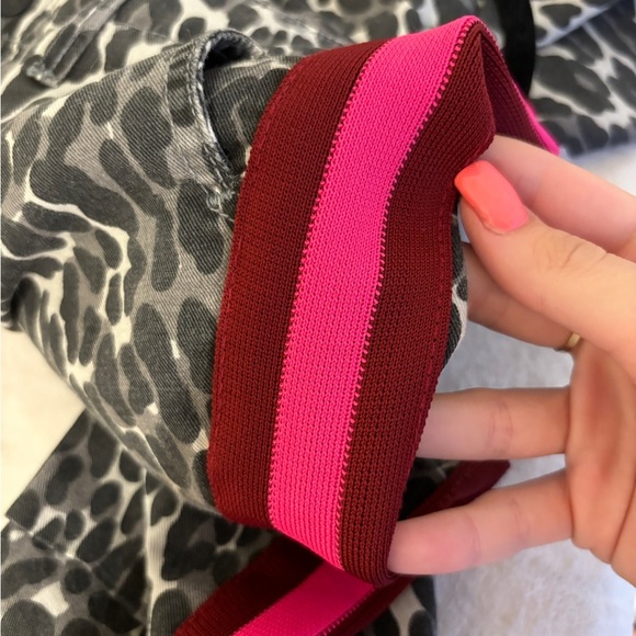 MOTHER | Linen Blend Cheetah Print Cuffed Pants W/ Pink Stripes Down The Sides - Picture 5 of 5